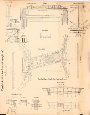 Wegebrücke über den Oranienburger Kanal, Pinnow: Grundriss, Schnitte 1:200, 1:100