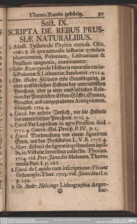 Sect. IX. Scripta De Rebus Prussiae Naturalibus