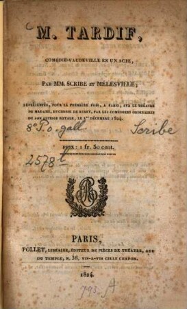 M[onsieur] Tardif : comédie-vaudeville en un acte