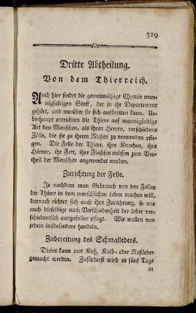 Dritte Abtheilung. Von dem Thierreich.