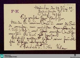 Postkarte von Friedrich Klose an Unbekannt vom 29.06.1909 - K 3354, 2