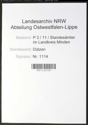Sterberegister Standesamt Dützen
