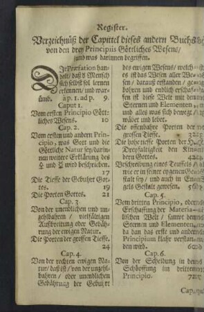Register. Verzeichnüß der Capitel dieses andern Buchs