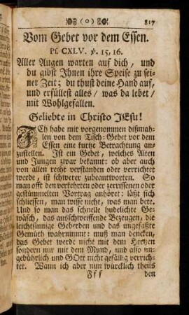 816-856, Vom Gebet vorm Essen [...]