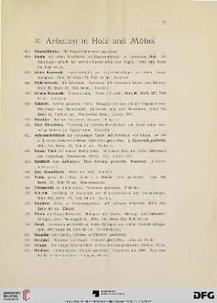 E. Arbeiten in Holz und Möbel (Nr. 413-441)