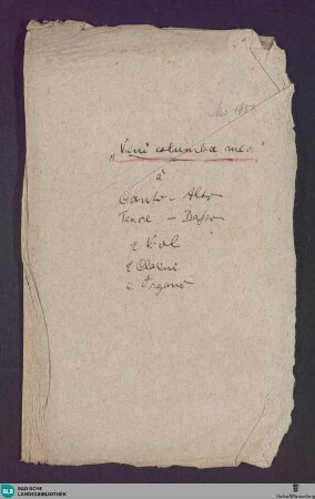 Veni columba mea - Don Mus.Ms. 1950 : V (4), orch, org; C