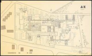 Altenwohnheim und Pflegeheim, Wettbewerb, Wiesbaden: Grundriss Erdgeschoss 1:200