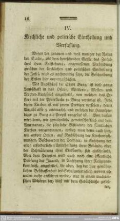 IV. Kirchliche und politische Eintheilung und Verfassung
