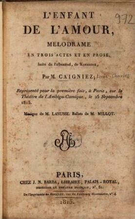 L' enfant d'amour : Mélodrame en 3 actes et en prose