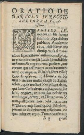 Oratio De Bartolo Iureconsultorum Clarißimo.