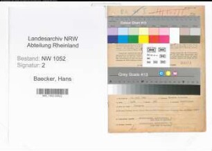 Entnazifizierung Hans Baecker , geb. 21.07.1901 (Kaufmaennischer Angestellter)