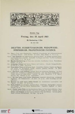 Delfter, Hubertusburger, Wedgwood-, Nürnberger, Französische Fayence (Nr. 613-854)