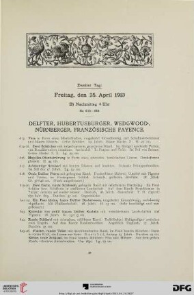 Delfter, Hubertusburger, Wedgwood-, Nürnberger, Französische Fayence (Nr. 613-854)