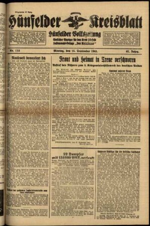 Ausgabe vom Montag, den 15. September 1941.