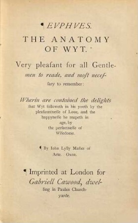 Euphues: The anatomy of wit