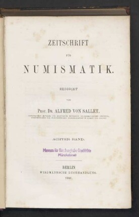 8.1881: Zeitschrift für Numismatik