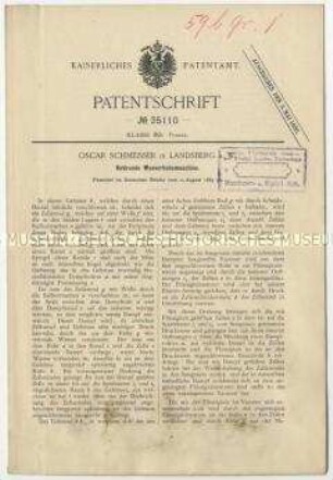 Patentschrift einer rotierenden Wasserhebemaschine, Patent-Nr. 35110