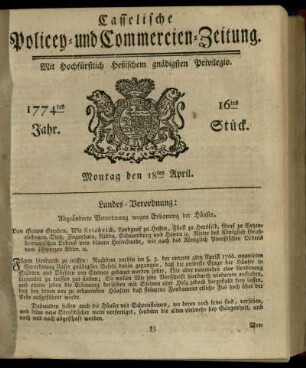 16tes Stueck, Montag den 18ten April 1774