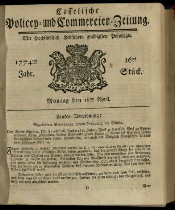 16tes Stueck, Montag den 18ten April 1774