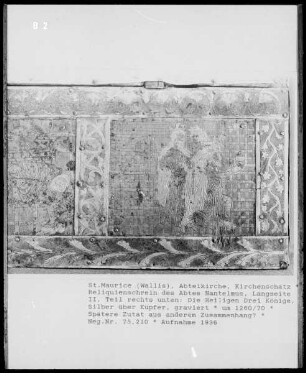 Reliquienschrein des Abtes Nanthelm (Nantelmus), Längsseite II, Detail: Anbetung der Hirten