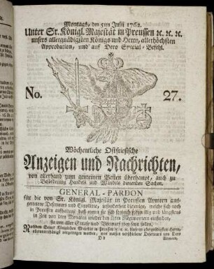 No. 27. Montags, den 5ten Julii 1762.