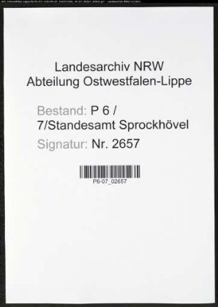 Heiratsregister Standesamt Sprockhövel