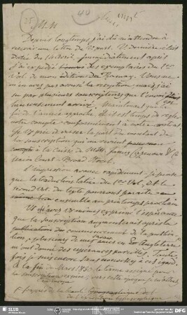 Eigenh. Briefkonzept von August Wilhelm von Schlegel an Treuttel et Würtz , o.O., ohne Datumsangabe