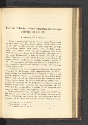 Über die Volumina einiger wässeriger Salzlösungen zwischen 100 und 150°.