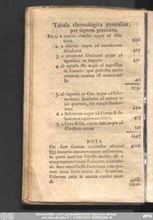 Tabula chronologica generalior, per septem periodos.