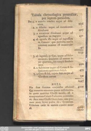 Tabula chronologica generalior, per septem periodos.