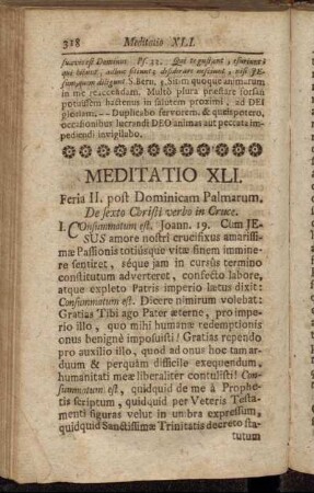 Meditatio XLI. Feria II. post Dominica Palmarum. - Meditatio XLII. Feria III. post Dominicam Palmarum.