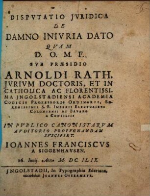 Dispvtatio Jvridica De Damno Inivria Dato