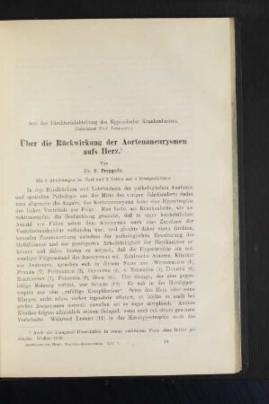 Über die Rückwirkung der Aortenaneurysmen aufs Herz.