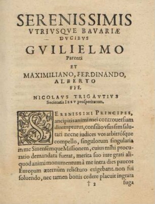 Serenissimis Utriusque Bavariae Ducibus Guilielmo ...