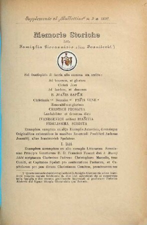 Memorie Storiche della Famiglia Giovannizio alias Ivanišević