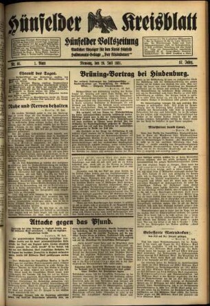 Erste Ausgabe vom Dienstag, den 28. Juli 1931.