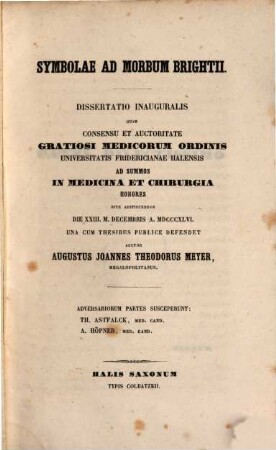 Symbolae ad morbum Brightii