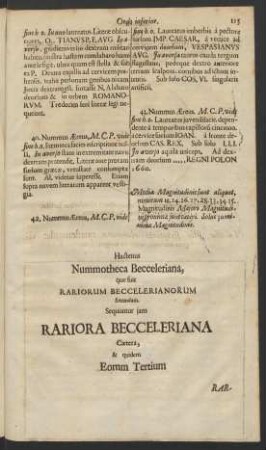 [...] Rariora Becceleriana Caetera, & quidem Eornm Tertium