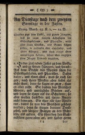 Am Dienstage nach dem zweyten Sonntage in der Fasten.