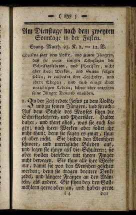 Am Dienstage nach dem zweyten Sonntage in der Fasten.