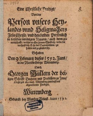 Eine christliche Predigt, Von der Person .... Jesu Christi