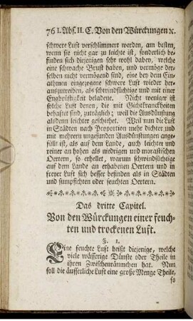 Das dritte Capitel. Von den Würckungen einer feuchten und trockenen Luft.