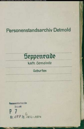 Kirchenbuchduplikate der Katholischen Gemeinde Seppenrade (Geburten 1832-1874). (Gemeinde: Seppenrade, Katholische Gemeinde)
