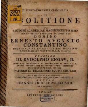 Dissertatio Ivris Criminalis De Abolitione