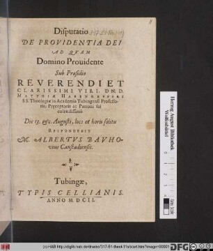 Disputatio De Providentia Dei