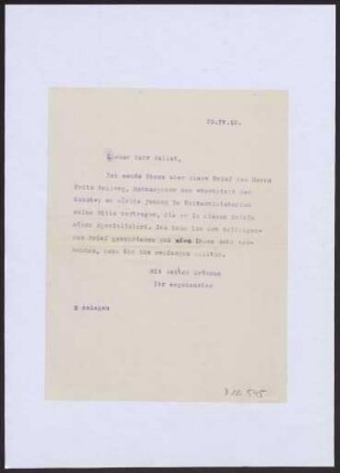 Schreiben an Ludwig Pallat (Brief)