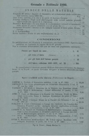 Indice delle materie. Condizioni.