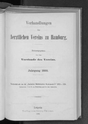 1893: Verhandlungen des Ärztlichen Vereins zu Hamburg