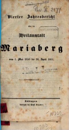 Jahresbericht über die Heilanstalt Mariaberg. 4. 1850/51