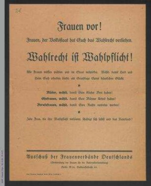 Ausschuß der Frauenverbände Deutschlands - Frauen vor!